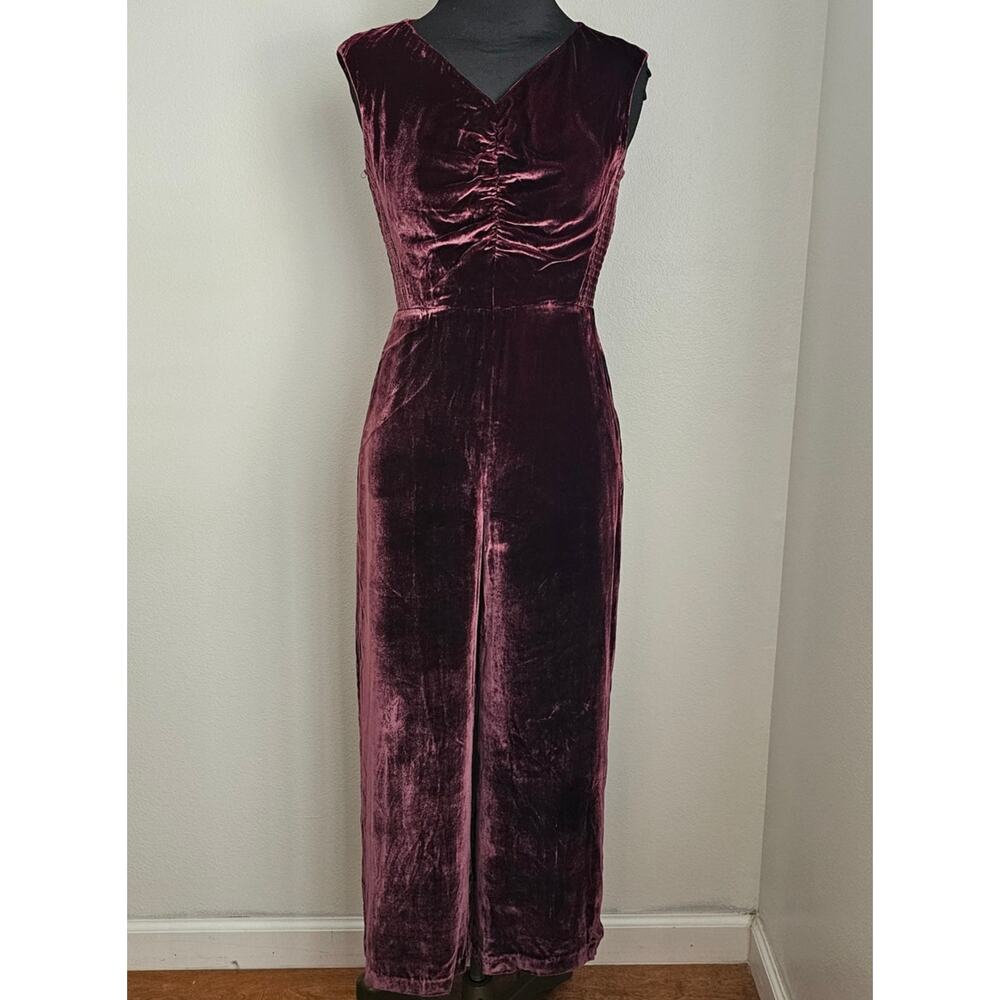 NWT REBECCA TAYLOR Silk Blend Plum Sleeveless Ruched Velvet Jumpsuit 2